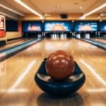Bowling alley with safety signs, cushioned barriers, and non-slip flooring to prevent injuries