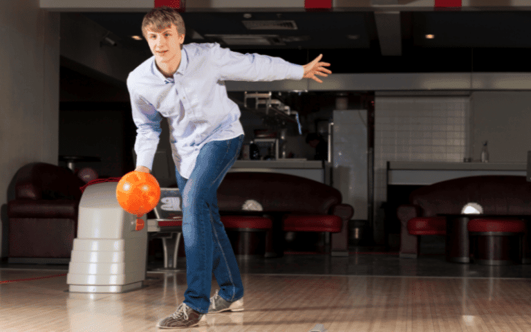 Bowling techniques improving: A bowler adjusting stance, releasing ball with precision, and knocking down pins