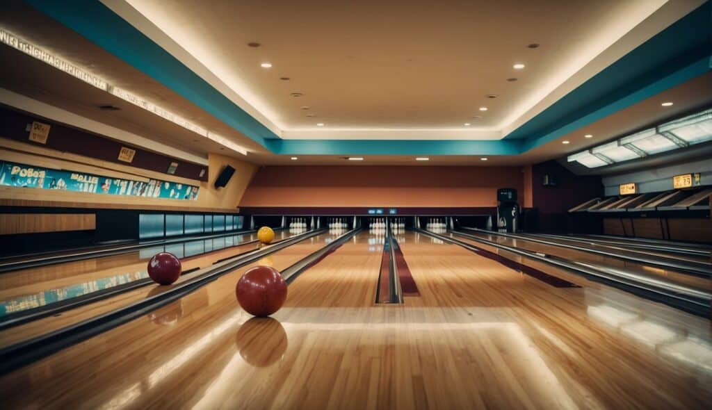 A modern bowling alley with historical bowling artifacts and cultural significance